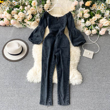 Load image into Gallery viewer, Denim Strapless Puffy Sleeved Jumpsuit