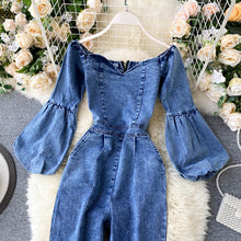 Load image into Gallery viewer, Denim Strapless Puffy Sleeved Jumpsuit