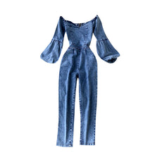 Load image into Gallery viewer, Denim Strapless Puffy Sleeved Jumpsuit