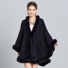 Load image into Gallery viewer, Faux Fox Fur Collar Knitted Shawl