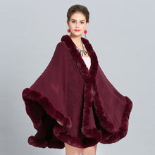 Load image into Gallery viewer, Faux Fox Fur Collar Knitted Shawl