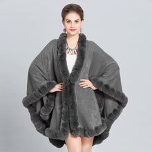 Load image into Gallery viewer, Faux Fox Fur Collar Knitted Shawl