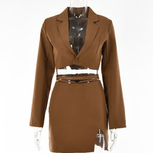 Load image into Gallery viewer, Strapped Jacket and Skirt Set with Slit