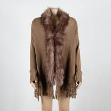 Load image into Gallery viewer, Autumn Fringed Shawl with Fur Collar