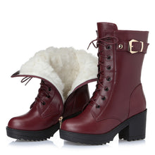 Load image into Gallery viewer, Leather Fur Lined High Top Winter Boots
