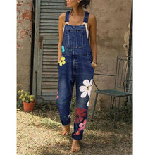Load image into Gallery viewer, Flower Printed Washed Denim Overalls
