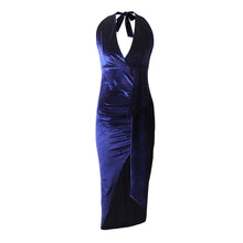 Load image into Gallery viewer, Velour Cinch Waist Halter Dress