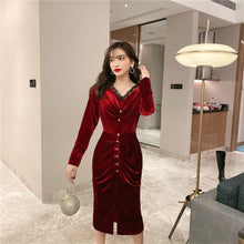 Load image into Gallery viewer, Buttoned Maxi Velour Dress
