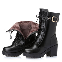 Load image into Gallery viewer, Leather Fur Lined High Top Winter Boots