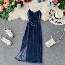 Load image into Gallery viewer, V-neck strap velvet dress