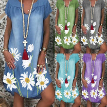 Load image into Gallery viewer, Flowered Denim Dress