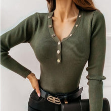 Load image into Gallery viewer, V-neck Button Accented Top