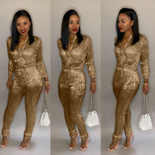 Load image into Gallery viewer, Sequined V-Neck Jumpsuit