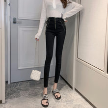 Load image into Gallery viewer, High Waisted Tie Jeans