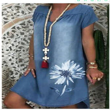 Load image into Gallery viewer, Flowered Denim Dress