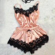 Load image into Gallery viewer, Lace Trimmed Silky Pajama Short Set