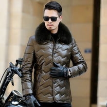 Load image into Gallery viewer, Leather Down Fur Collared Jacket
