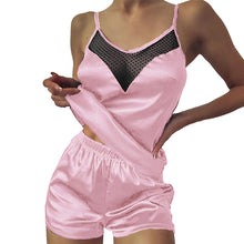 Load image into Gallery viewer, Satin Pajama Short Set with Lace Trim