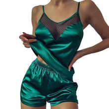 Load image into Gallery viewer, Satin Pajama Short Set with Lace Trim