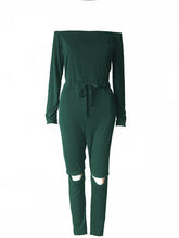 Load image into Gallery viewer, Off Shoulder Ripped Cotton Jumpsuit