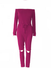 Load image into Gallery viewer, Off Shoulder Ripped Cotton Jumpsuit