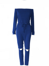 Load image into Gallery viewer, Off Shoulder Ripped Cotton Jumpsuit