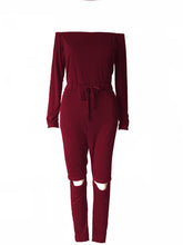 Load image into Gallery viewer, Off Shoulder Ripped Cotton Jumpsuit