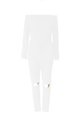 Load image into Gallery viewer, Off Shoulder Ripped Cotton Jumpsuit