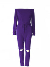 Load image into Gallery viewer, Off Shoulder Ripped Cotton Jumpsuit