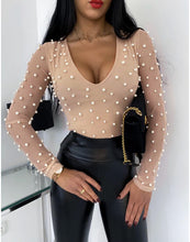 Load image into Gallery viewer, Long Sleeve Beaded Mesh Top