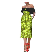 Load image into Gallery viewer, Off the Shoulder African Print Dress