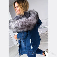 Load image into Gallery viewer, Large Fur Collared Denim Coat