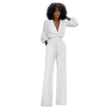 Load image into Gallery viewer, Relaxed Belted Deep V Jumpsuit