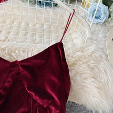 Load image into Gallery viewer, V-neck strap velvet dress