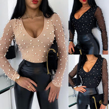 Load image into Gallery viewer, Long Sleeve Beaded Mesh Top