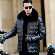 Load image into Gallery viewer, Leather Down Fur Collared Jacket