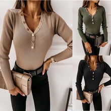 Load image into Gallery viewer, V-neck Button Accented Top