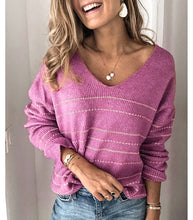 Load image into Gallery viewer, Casual Striped V-neck Sweater