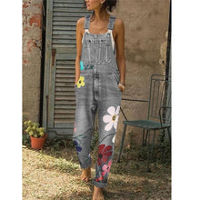 Load image into Gallery viewer, Flower Printed Washed Denim Overalls