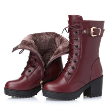 Load image into Gallery viewer, Leather Fur Lined High Top Winter Boots