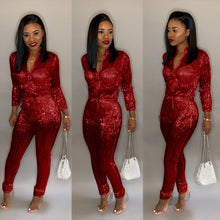 Load image into Gallery viewer, Sequined V-Neck Jumpsuit