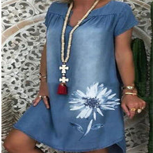 Load image into Gallery viewer, Flowered Denim Dress