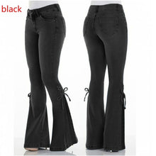 Load image into Gallery viewer, Bow Accented Bell Bottom Stretch Jeans