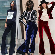 Load image into Gallery viewer, Velvet Bell Bottom Trousers