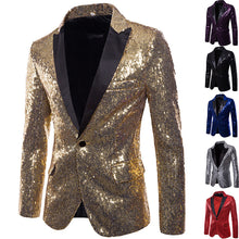 Load image into Gallery viewer, Sequined Single Button Suit Jacket
