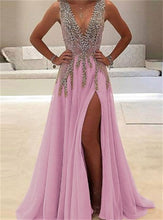 Load image into Gallery viewer, Sheer Hemmed Evening Dress with Sequined Bodice