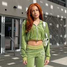 Load image into Gallery viewer, Sporty Green Velour Jogger Set