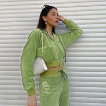 Load image into Gallery viewer, Sporty Green Velour Jogger Set