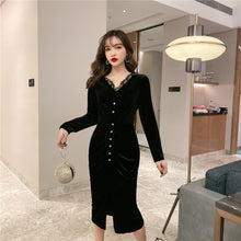 Load image into Gallery viewer, Buttoned Maxi Velour Dress