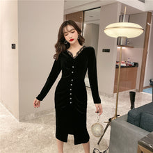 Load image into Gallery viewer, Buttoned Maxi Velour Dress